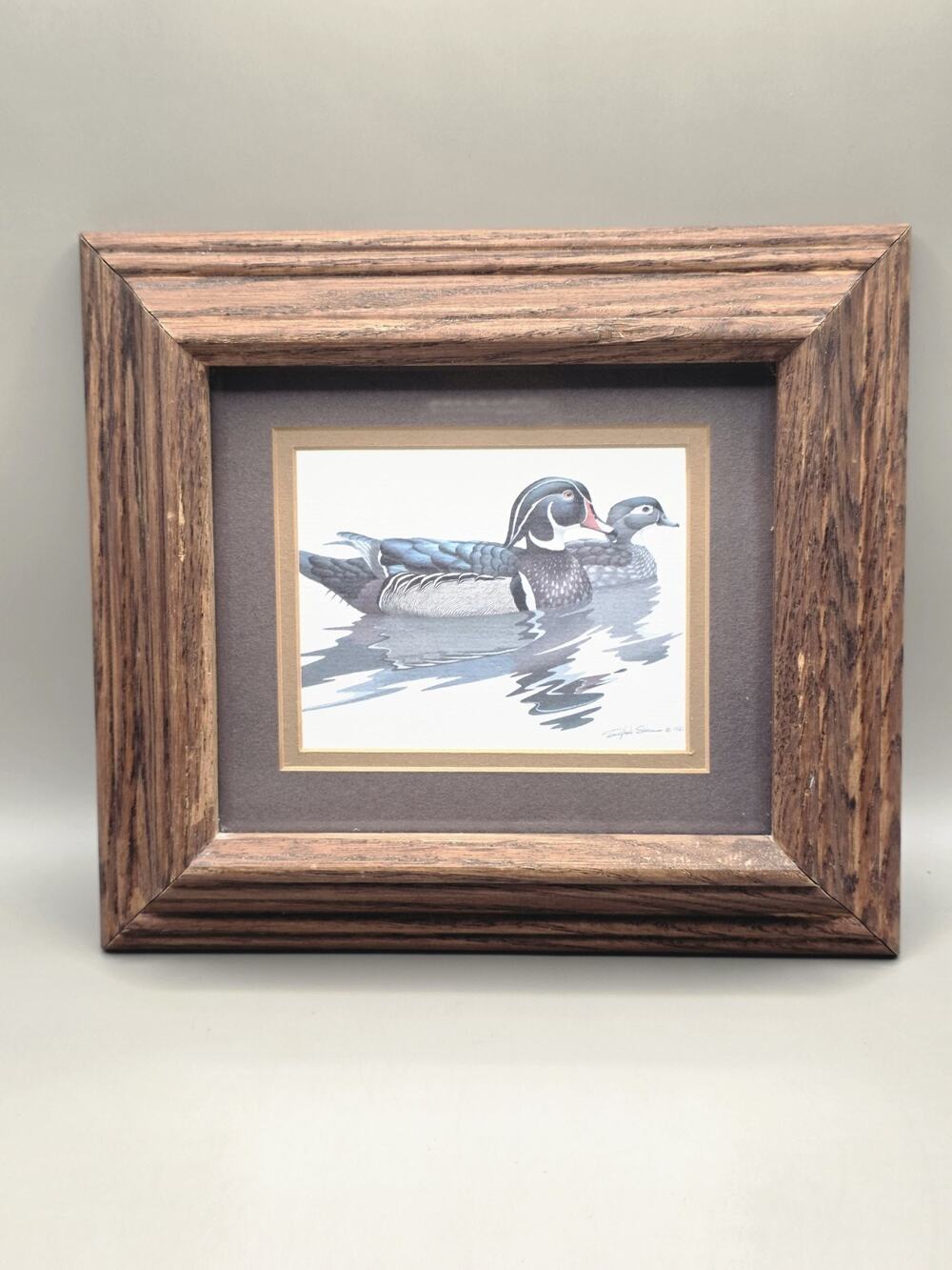 VTG 1981 Richard Sloan"Blue Tailed Ducks" Print Double Matted Oak Frame No Glass